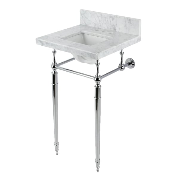 Kingston Brass 19 Carrara Marble Console Sink with Brass Legs 4 Faucet Drillings, Marble WhitePolished Chrome KVPB1917M34SQ1 - main